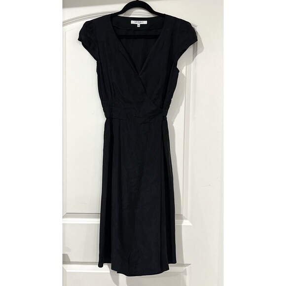 LK Bennett Wrap Dress Womens 10 Black Cupro Midi Fit Flare - Picture 1 of 11